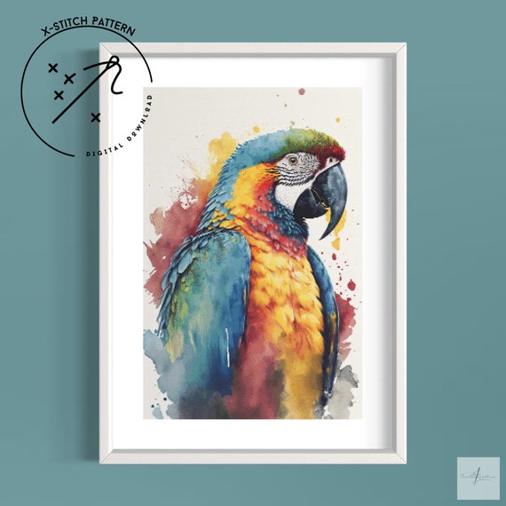 Colourful Macaw Cross Stitch Pattern, Full Cover X Stitch, Downloadable Cross Stitch Chart, Large X-Stitch Pattern, DMC, PDF