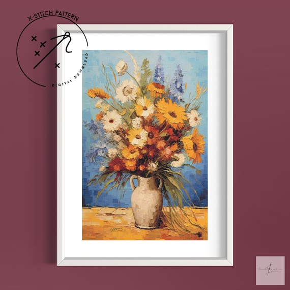 Bright Bouquet Counted Cross Stitch Pattern, Full Cover X Stitch, Downloadable Cross Stitch Chart, Large X-Stitch Pattern, DMC, PDF