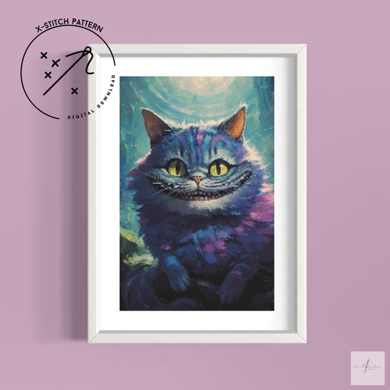 Cheshire Cat Counted Cross Stitch Pattern, Full Cover X Stitch, Downloadable Cross Stitch Chart, Large X-Stitch Pattern, DMC, PDF