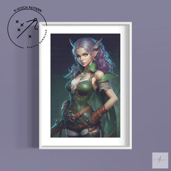 She-Elf Counted Cross Stitch Pattern, Full Cover X Stitch, Downloadable Cross Stitch Chart, Large X-Stitch Pattern, DMC, PDF