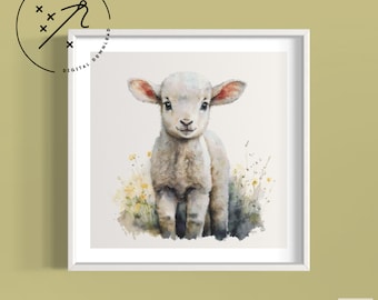 Little Lamb Counted Cross Stitch Pattern, Watercolour Full Cover, Downloadable DMC Cross Stitch Chart, Cute X-Stitch PDF Pattern