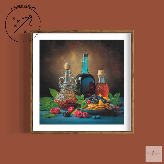 Berry Still Life Counted Cross Stitch Pattern, Modern X Stitch, Downloadable Cross Stitch Chart, PDF, DMC, Large Full Cover XStitch