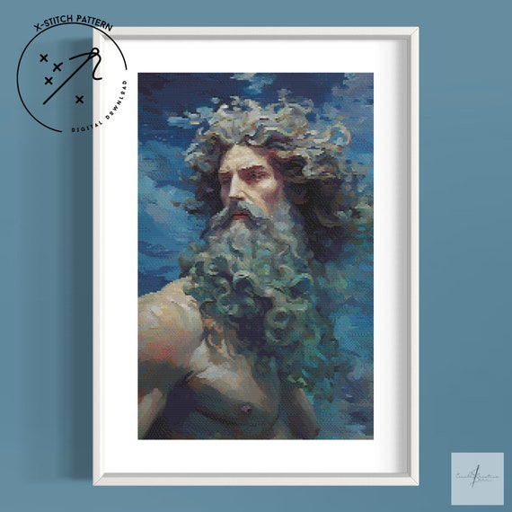 Neptune Counted X-Stitch Pattern, Full Coverage Cross Stitch, Downloadable Cross Stitch Chart, Large X-Stitch Pattern, DMC, PDF