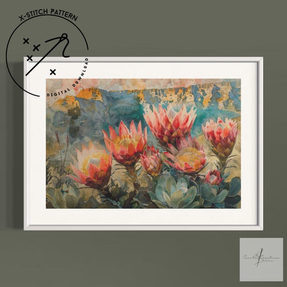 Proteas Counted Cross Stitch Pattern, Full Cover X Stitch, Downloadable Cross Stitch Chart, DMC, PDF