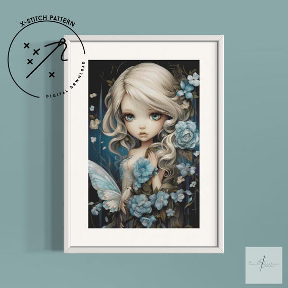 Sky Angel Counted Cross Stitch Pattern, Downloadable DMC Cross Stitch Chart, angel X-Stitch Pattern, PDF, DMC