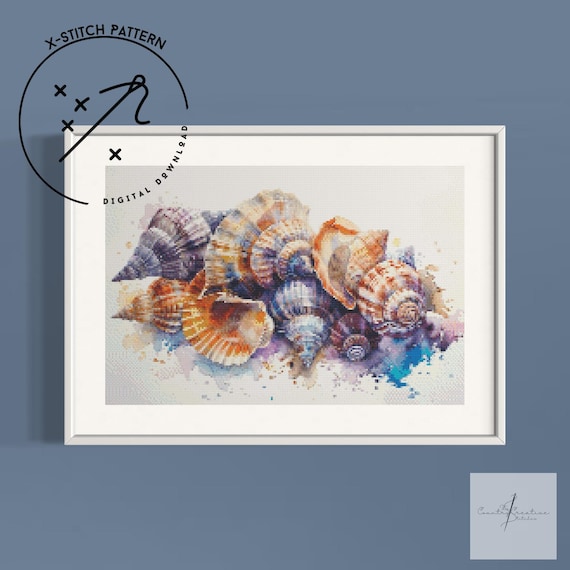 Sea Shells Counted Cross Stitch Pattern, Full Cover X Stitch, Downloadable Cross Stitch Chart, DMC, PDF