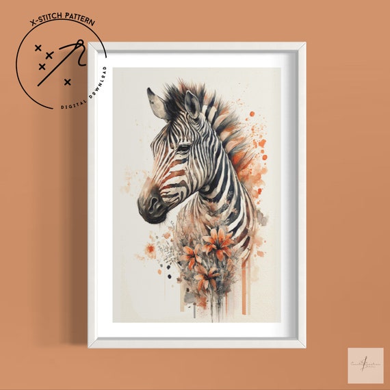 Beautiful Zebra, Counted Cross Stitch Pattern, Full Coverage X Stitch, Downloadable Cross Stitch Chart, PDF, Large Full Cover Cross Stitch