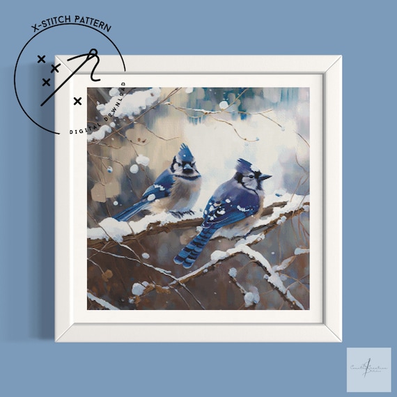 Blue Jays Counted Cross Stitch Pattern, Downloadable DMC Cross Stitch Chart, Bird X-Stitch Pattern, PDF, DMC