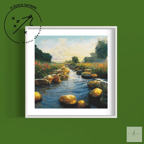 Rock Pools Counted Cross Stitch Pattern, Full Cover X Stitch, Downloadable Cross Stitch Chart, Intricate X-Stitch Pattern, PDF, DMC
