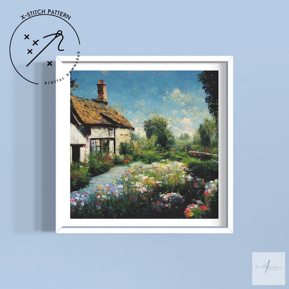 Gottage Garden Counted Cross Stitch Pattern, Full Cover X Stitch, Downloadable Cross Stitch Chart, DMC, PDF