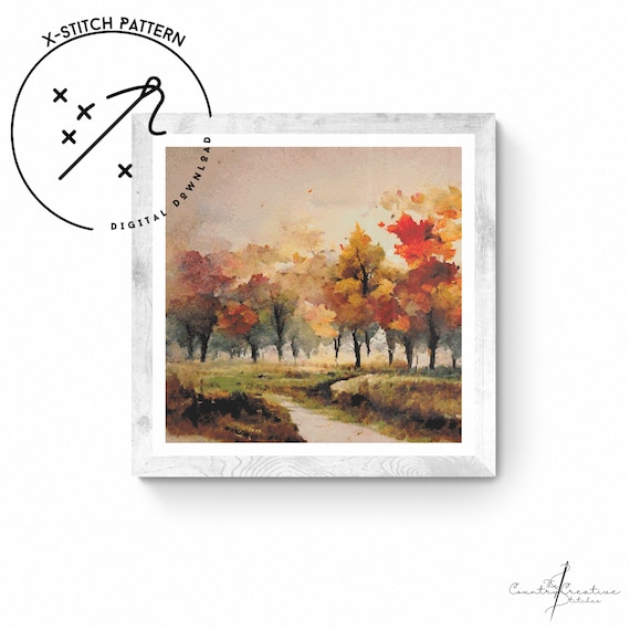 Autumn Watercolour Counted Cross Stitch Pattern, Modern X Stitch, Downloadable Cross Stitch Chart, Intricate X-Stitch Pattern