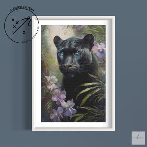 Forest Panther geteld kruissteekpatroon, downloadbare DMC-kruissteekkaart, Animal X-Stitch-patroon, pdf, DMC