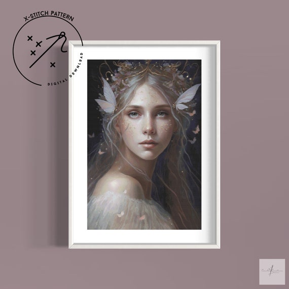 Butterfly Queen Counted Cross Stitch Pattern, Full Cover X Stitch, Downloadable Cross Stitch Chart, Large X-Stitch Pattern, DMC, PDF