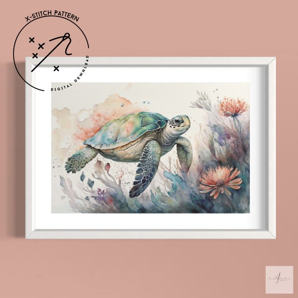 Sea Turtle, Counted Cross Stitch Pattern, Full Coverage X Stitch, Downloadable Cross Stitch Chart, PDF, Large Full Cover Cross Stitch