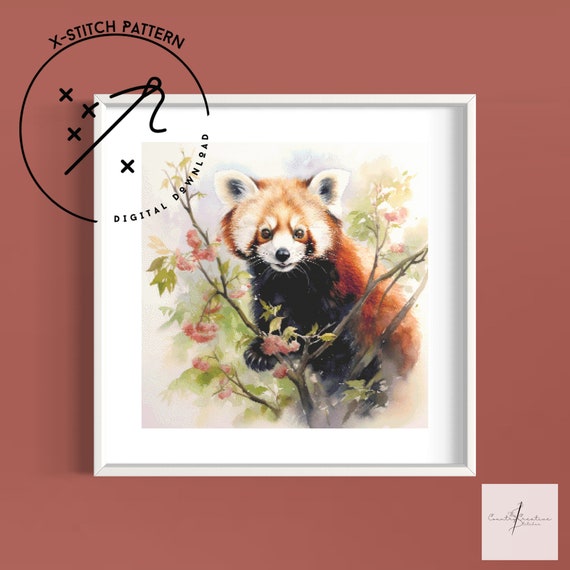Red Panda Counted Cross Stitch Pattern, Downloadable DMC Cross Stitch Chart, Animal X-Stitch Pattern, PDF, DMC