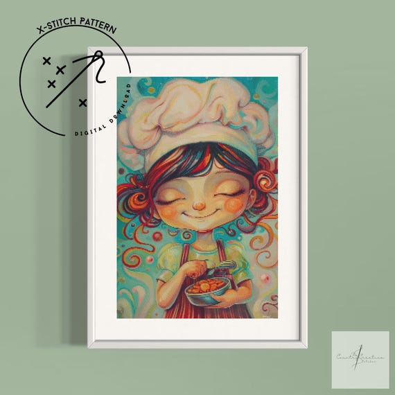 The Happy Baker Counted Cross Stitch Pattern, Downloadable DMC Cross Stitch Chart, Cartoon X-Stitch Pattern, PDF, DMC