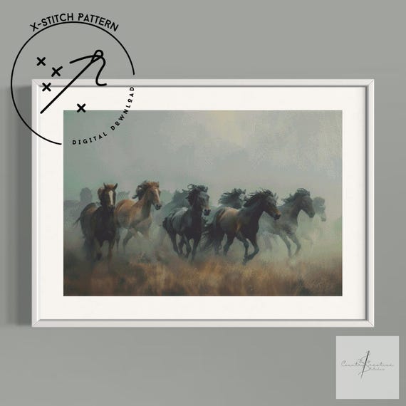 Wild Horses Counted Cross Stitch Pattern, Full Cover X Stitch, Downloadable Cross Stitch Chart, DMC, PDF