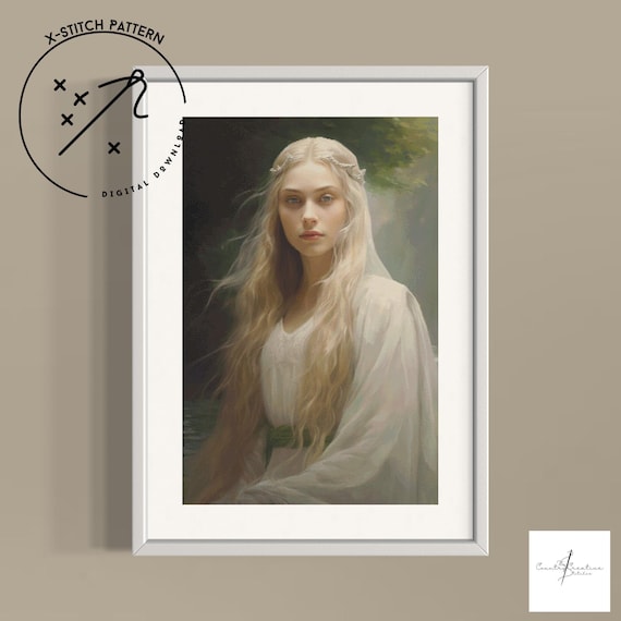 Galadriel Counted Cross Stitch Pattern, Downloadable DMC Cross Stitch Chart, Portrait X-Stitch Pattern, PDF, DMC