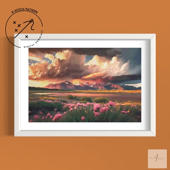 Thunder Clouds Counted Cross Stitch Pattern, Full Cover X Stitch, Downloadable Cross Stitch Chart, DMC, PDF