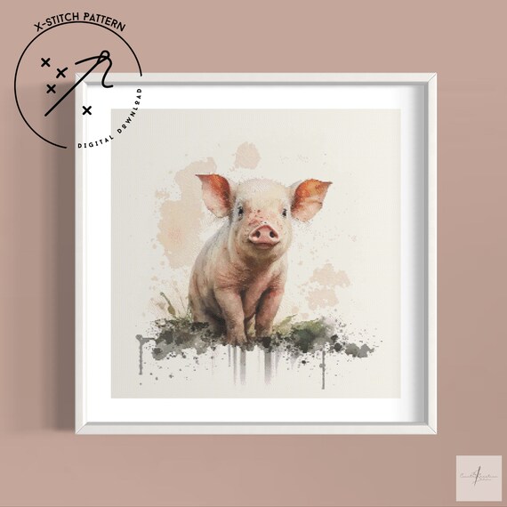 Piglet Counted Cross Stitch Pattern, Watercolour Full Cover, Downloadable DMC Cross Stitch Chart, Cute X-Stitch PDF Pattern