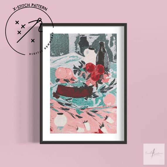 Abstract Modern Still Life Cross Stitch Pattern, Full Cover X Stitch, Downloadable Cross Stitch Chart, Intricate X-Stitch Pattern