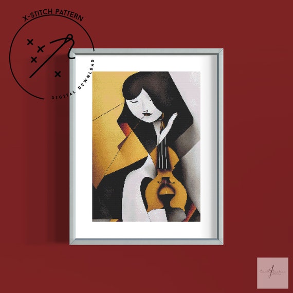 Abstract Violinist Cross Stitch Pattern, Full Cover X Stitch, Downloadable Cross Stitch Chart, PDF X-Stitch Pattern