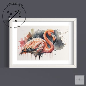 Bright Flamingo Counted Cross Stitch Pattern, Downloadable DMC Cross Stitch Chart, Bird X-Stitch Pattern, PDF, DMC