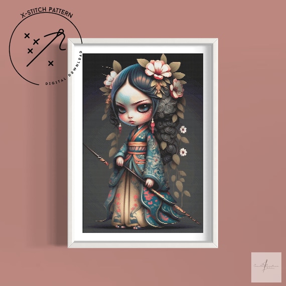 The Rogue Geisha Counted Cross Stitch Pattern, Full Cover X Stitch, Downloadable Cross Stitch Chart, Large X-Stitch Pattern, DMC, PDF