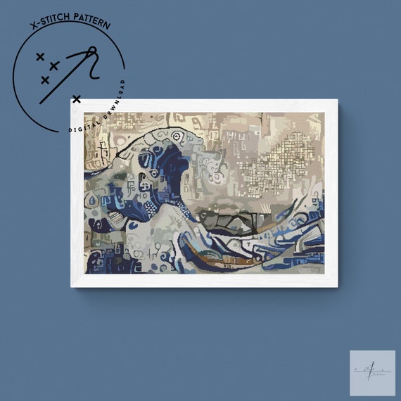 Abstract Wave Counted Cross Stitch Pattern, Full Cover X Stitch, Downloadable Cross Stitch Chart, Intricate X-Stitch Pattern