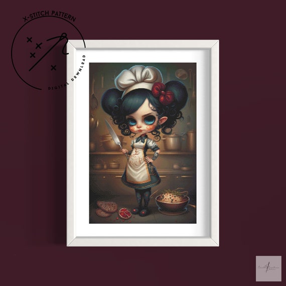 The Witch's Chef Counted Cross Stitch Pattern, Full Cover X Stitch, Downloadable Cross Stitch Chart, Large X-Stitch Pattern, DMC, PDF