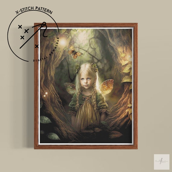 Forest Fairy Counted Cross Stitch Pattern, Full Cover X Stitch, Downloadable Cross Stitch Chart, Large X-Stitch Pattern, DMC, PDF