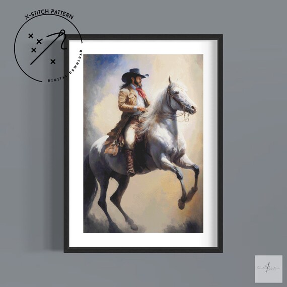 Lone Rider Counted Cross Stitch Pattern, Full Cover X Stitch, Downloadable Cross Stitch Chart, Large X-Stitch Pattern, PDF, DMC