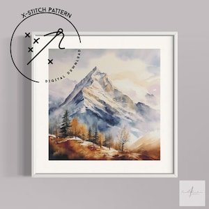 Aquarell Berg Kreuzstichmuster , herunterladbare DMC Kreuzstichvorlage, Landschaft X-Stich Muster, PDF, DMC