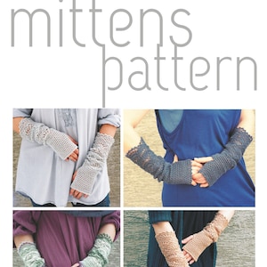 May include: A crochet pattern booklet with the title "Mittens pattern" and a photo of four different pairs of crocheted fingerless gloves in various colours.