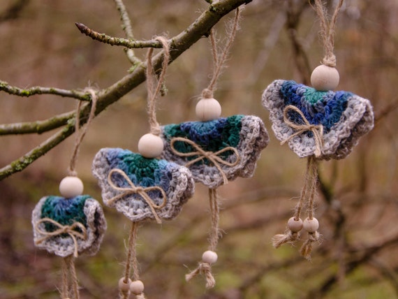 Flusselfen, Set von 4 Elfen Anhängern, Gehäkelte Ornamente
