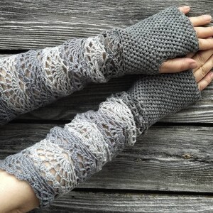 Crocheted, Very Long, Openwork, Lacy, Mittens, Fingerless Gloves, Arm Warmers, Romantic Gloves, Autumn Addition, Crocheted Arm Warmers