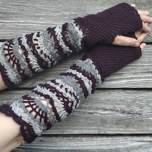 Crocheted, Very Long, Openwork, Lacy, Mittens, Fingerless Gloves, Arm Warmers, Romantic Gloves, Autumn Addition, Crocheted Arm Warmers