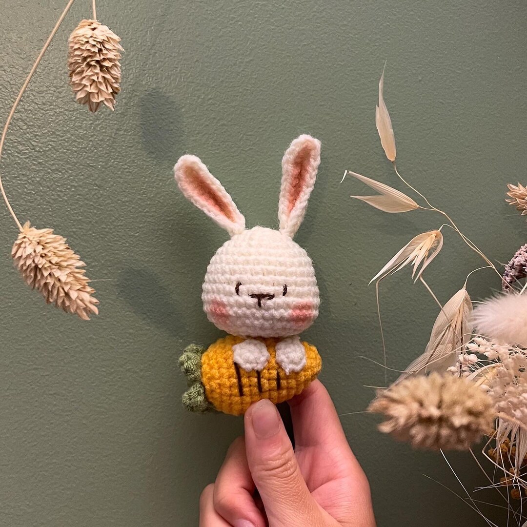 Crocheted Rabbit and Carrot Keychain - Etsy
