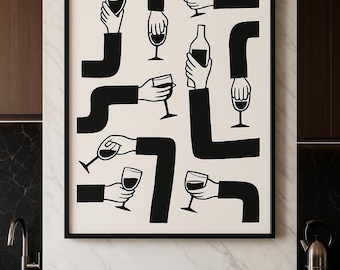 Impresión artística minimalista moderna de vino - Arte mural imprimible