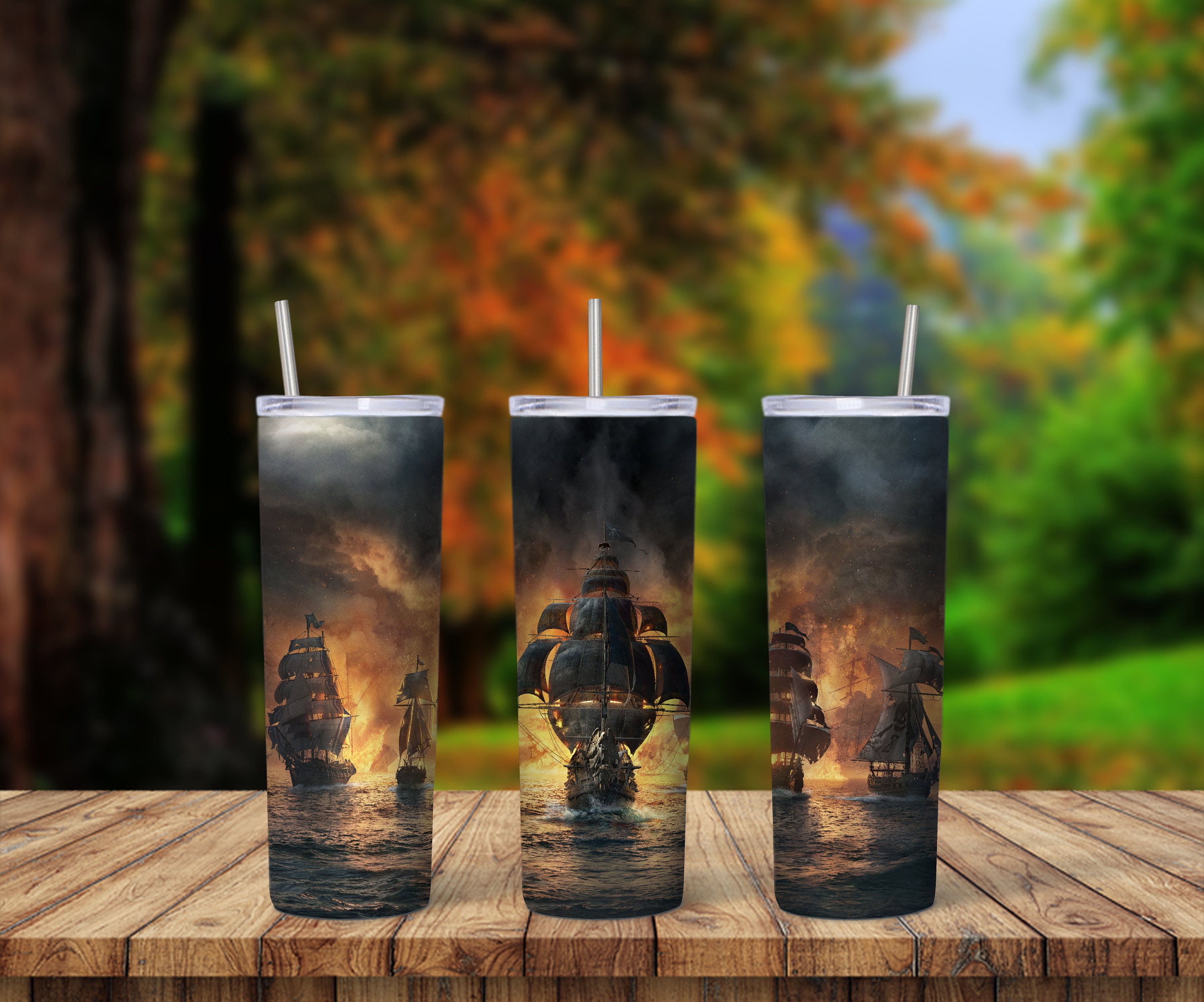 Pirate Ship Tumbler Design, 20 Oz Skinny Tumbler Design, Sublimation