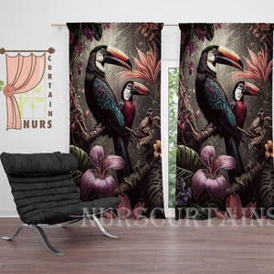 Parrot Pattern Curtain, Tropical Leaf Curtain, Living Room Blackout Curtain, Summer House Curtain, Hawaiian Jungle Decor
