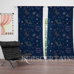 Space Pattern Curtain, Planets Curtain, Cosmic Symbols Curtain, Galaxy Curtain, Space Room Blackout Curtain
