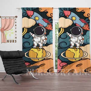 Cortina espacial de dibujos animados, cortina de astronauta, cortina de galaxia, cortina de habitación para niños, cortina temática del universo, cortina opaca