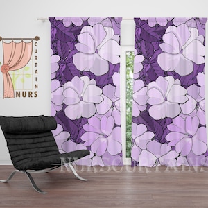 Purple Floral Blackout Curtain: Leaf Themed Bedroom Decor