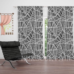 Geometric Black and White Living Room Curtain, Contemporary Modern Blackout Curtain, Marble Pattern Curtains, Housewarming Gift