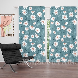 Floral Spring Curtain: Minimalist Daisy Print, Living Room Decor