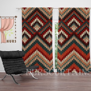 Patchwork Curtain, Knitting Pattern Curtain, Decorative Bohemian Style Curtain, Living Room Blackout Curtain, Gift for her