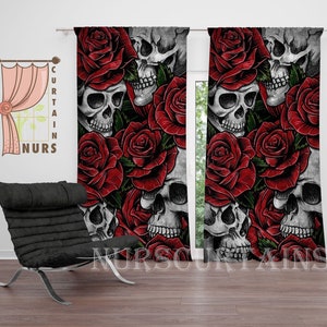 Rose Themed Curtain, Gothic Room Blackout Curtain, Skull Curtain, Gothic Horror Decor, Rose Decor, Gift for Him