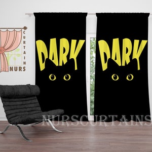 Scary Dark Cat Themed Blackout Living Room Curtain, Black and Yellow Teenage Room Curtain, Funny Animal Lover Curtain, Gothic Decor