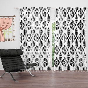 Black and White Ethnic Tribal Living Room Curtain, Modern Blackout Curtain, Geometric Art Decor, Cool Home Decor, Gift for Her